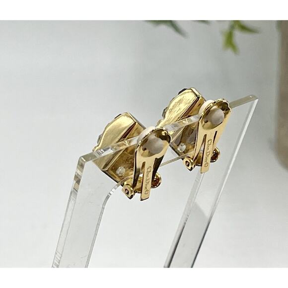 Christian Dior Vintage Gold Plated Diamond Shaped Blue Stone Clip On Earrings - Picture 3 of 10